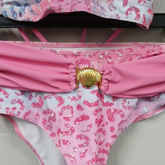 Nwt Cupshe Pink and Blue Cheetah Print Bikini Set Med - Picture 2 of 7